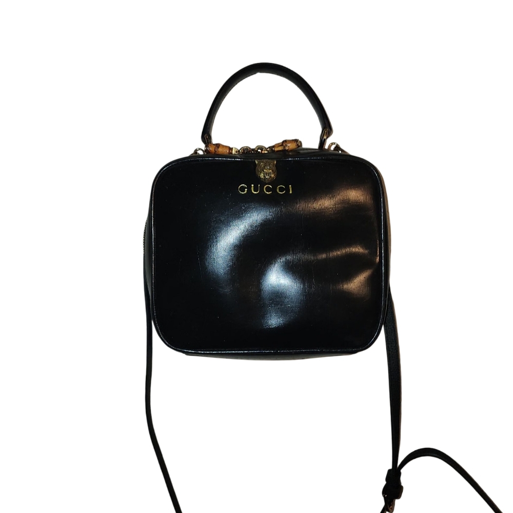 Gucci Black Patent Vanity Lunch Box Top Handle Bag Crossbody Authentic 100% - Picture 6 of 15